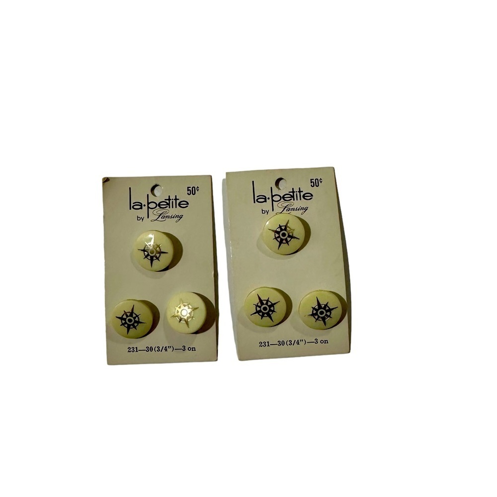 Vintage Set of 6 La Petite Lansing Size 231 3/4” Cream Gold Compass Buttons NOS